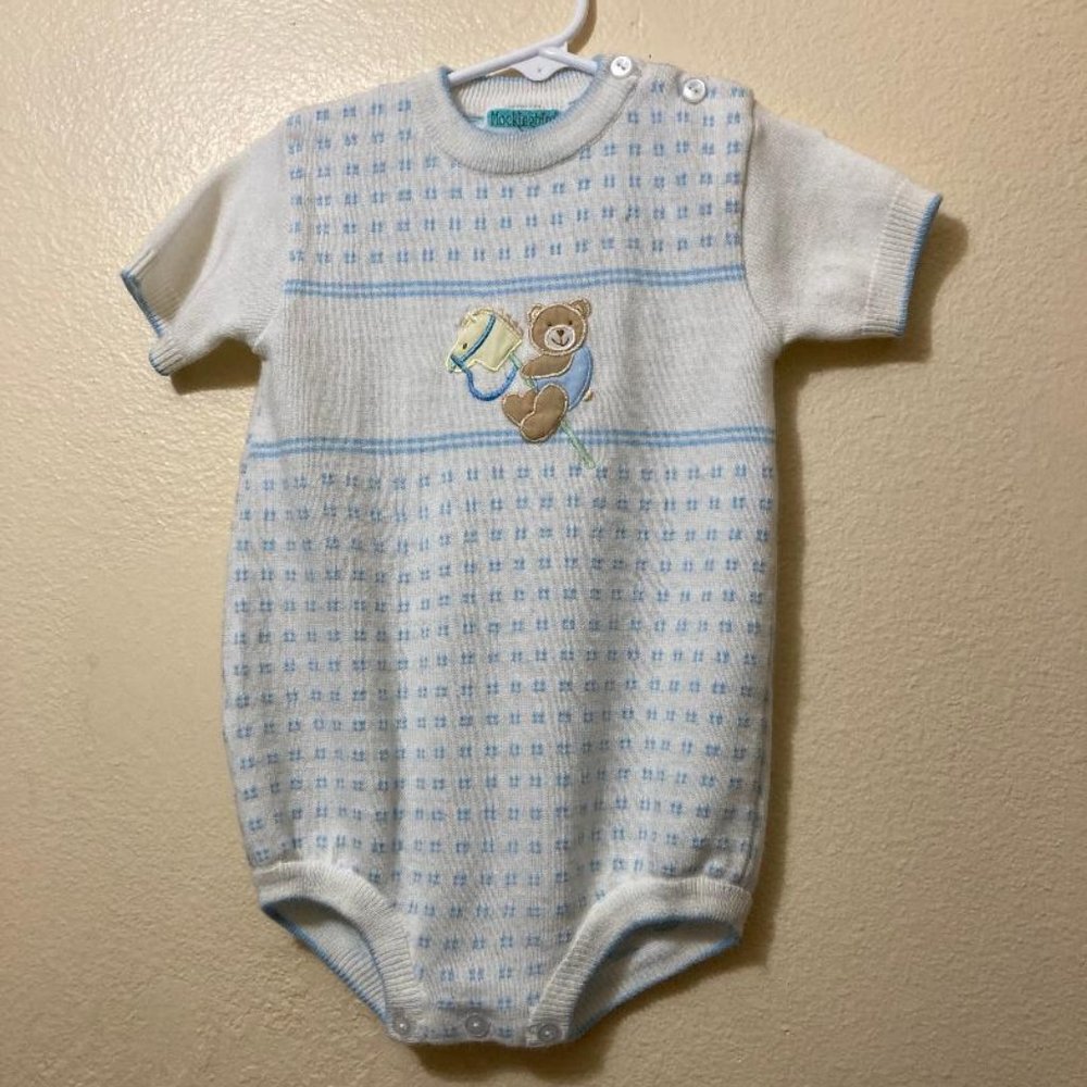 Vintage Baby Mockingbird Brand Knit Embroidered Short Sleeve One Piece Size 24m